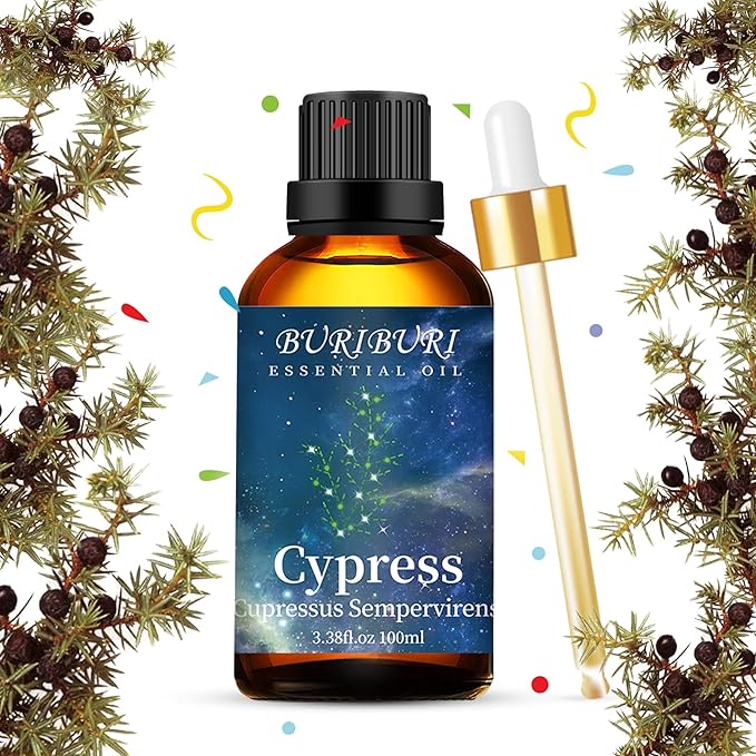 BURIBURI 100ML Cypress Essential Oil, 100% Pure Undiluted Aromatherapy Cypress Oil 3.38fl.oz for