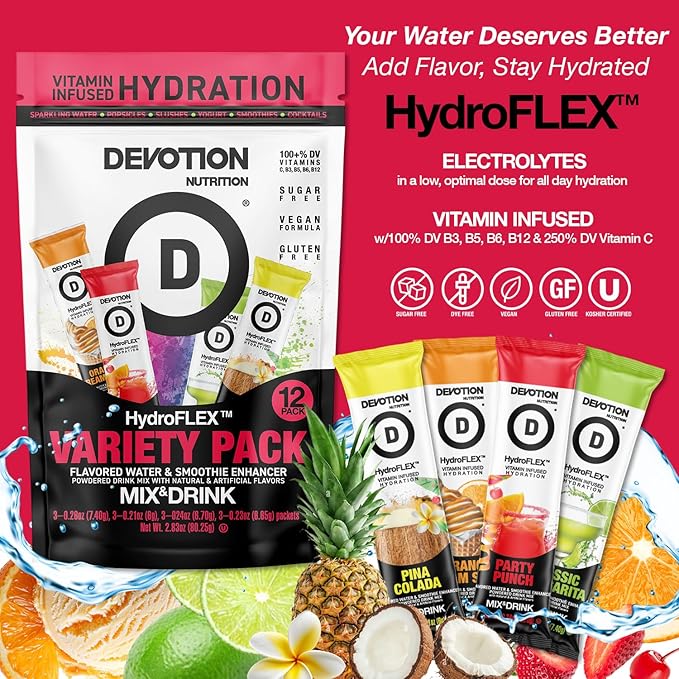 Devotion Nutrition HydroFLEX Packets | Vitamin Infused Hydration Powder | Water Enhancer Drink Mix