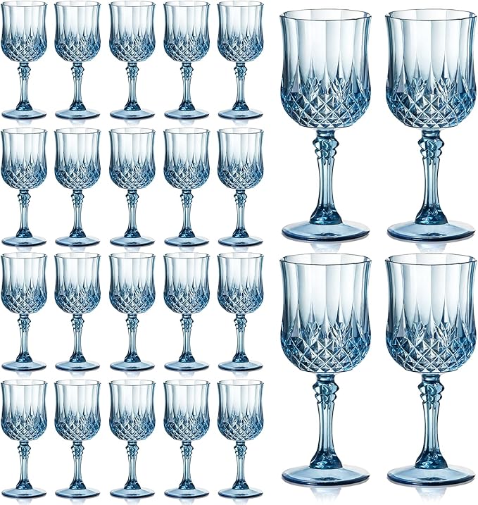 XUWAIDSGN 24 Pcs 7oz Plastic Vintage Wine Glasses Drinking Glasses Unbreakable Wedding Glassware