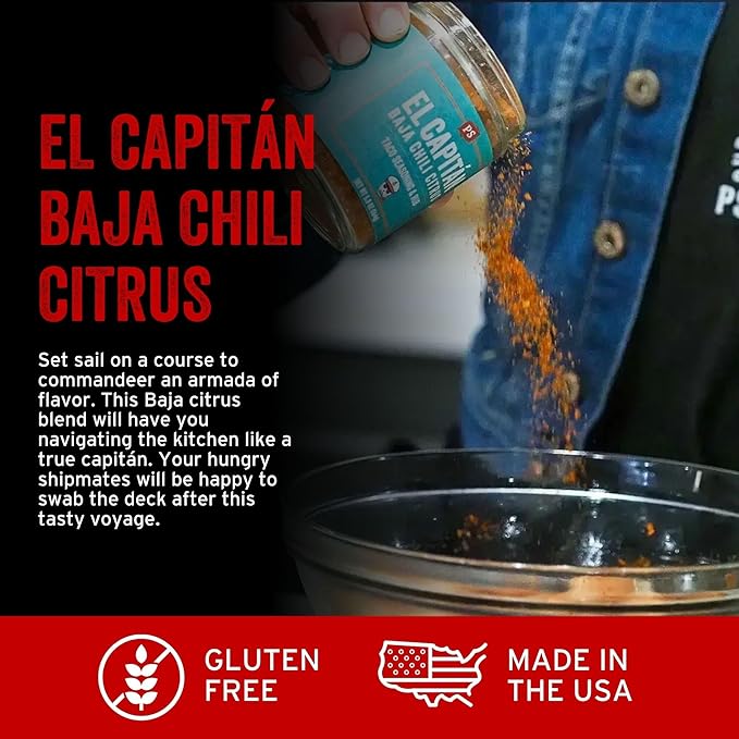 PS Seasoning El Capitan - Baja Chili Citrus Street Taco Seasoning Mix, Dry BBQ Rub for Tacos
