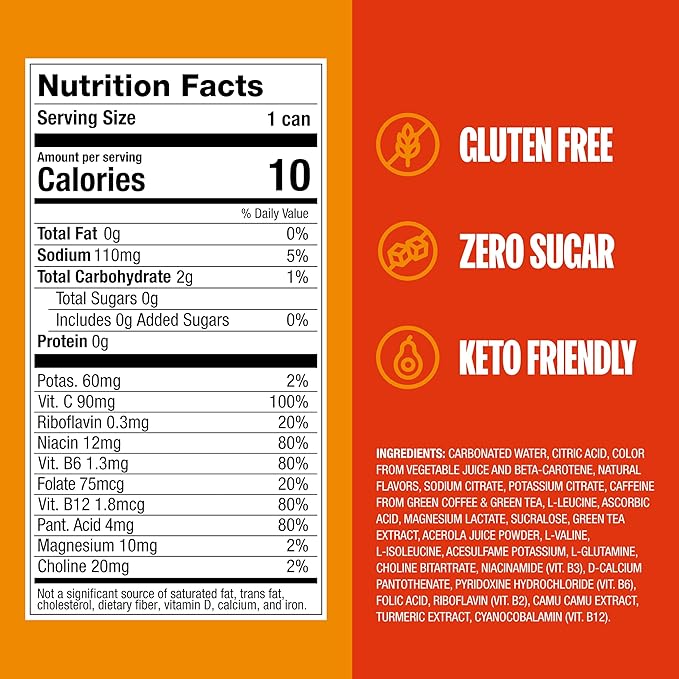 ZOA Zero Sugar Energy Drinks, Mango Splash - Sugar Free with Electrolytes, Healthy Vitamin C, Amino