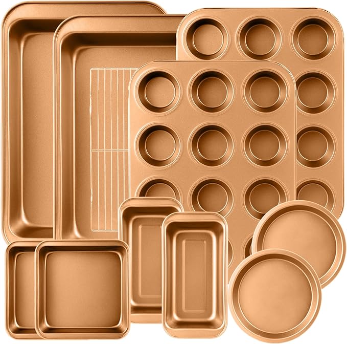 11-Piece Nonstick Baking Pans Set - Professional Grade Carbon Steel Bakeware with Premium Coating