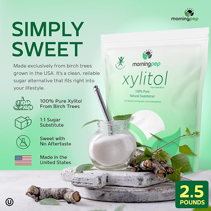 Morning Pep Pure Birch Xylitol (Keto Diet Friendly) Sweetener with no aftertaste 2.5 LBs (Not From