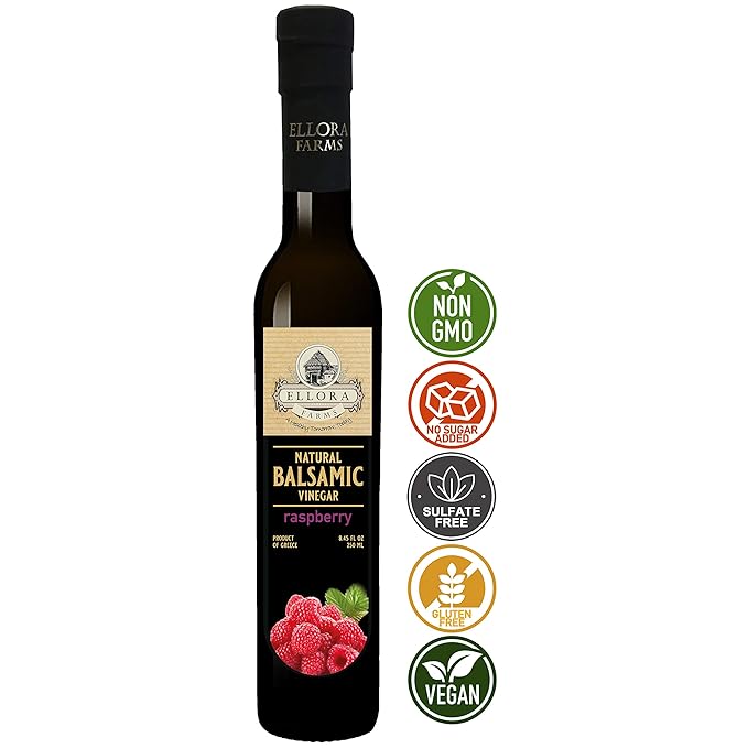 Ellora Farms, Raspberry Balsamic Vinegar, Thick and creamy, Barrel aged, No-added sugar, Award