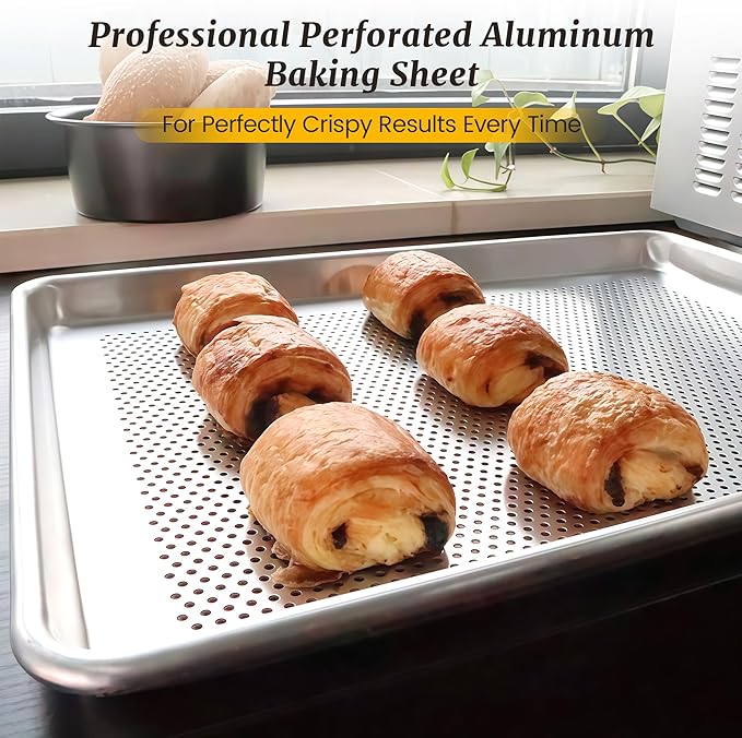 6 Pack Half Size Aluminum Perforated Baking Sheet Pan, 13"×18" Cookie Sheets For Oven in Bakery