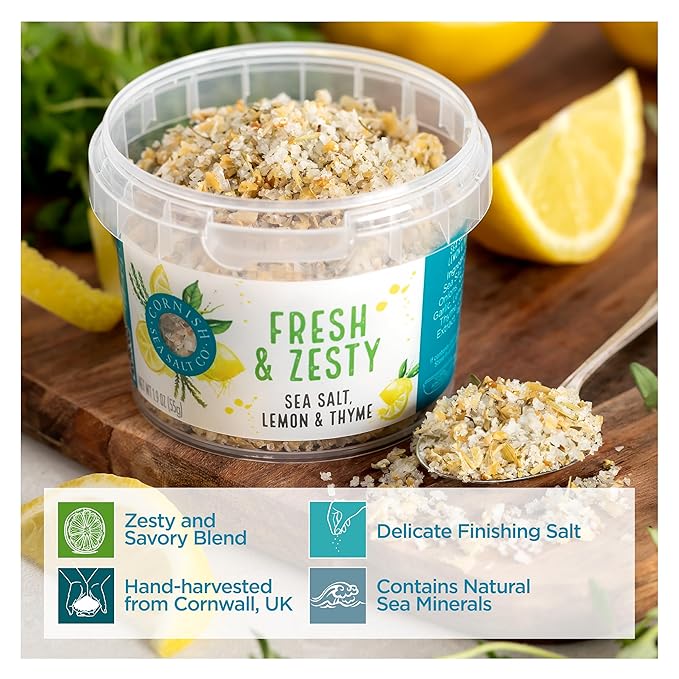 Cornish Sea Salt Fresh & Zesty Seasoning| Sea Salt Flakes w. Lemon & Thyme | Hand-Harvested in