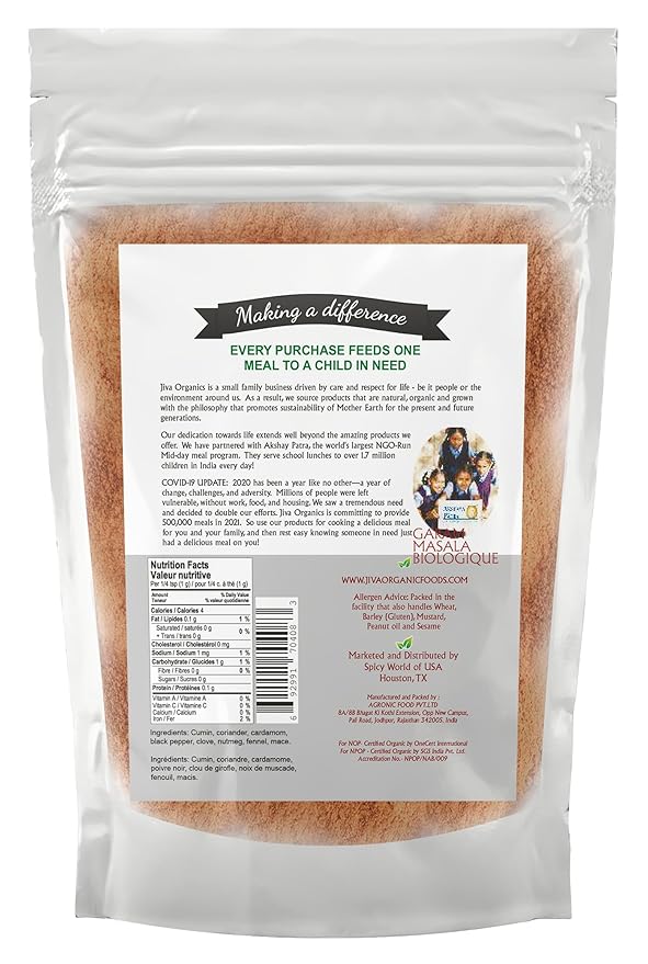 Jiva Organics Organic Garam Masala Powder 7 Ounce - NON-GMO, Salt Free, Premium Indian Spice Blend