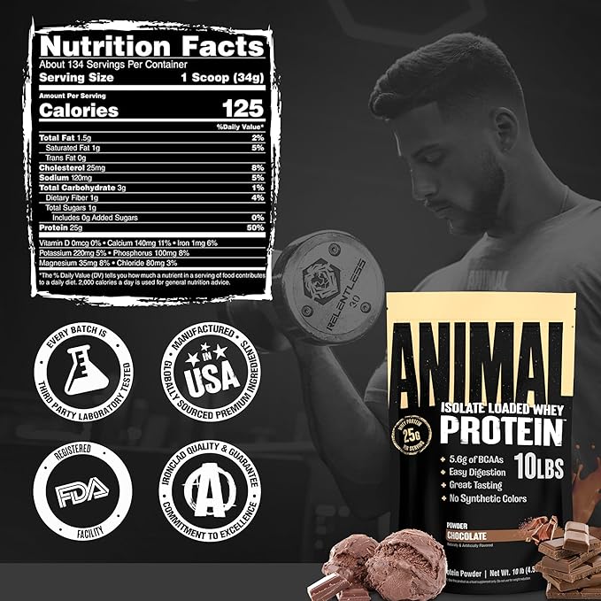 Animal Whey Isolate Protein Powder - Loaded for Pre & Post Workout Muscle Builder and Recovery with