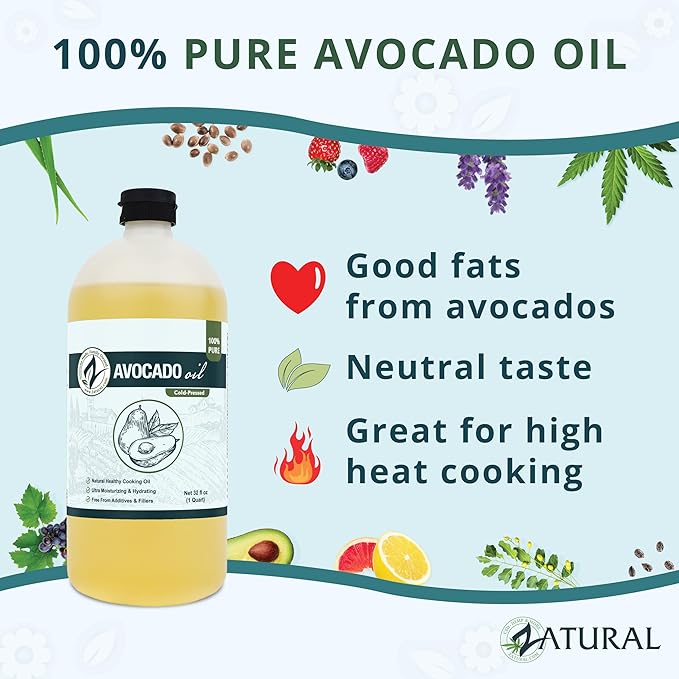 Zatural 100% Avocado Oil Pure Natural without Additives, Clean, Cold Pressed, Non-GMO, Vegan: For