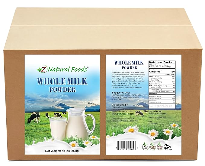 Z Natural Foods Premium Whole Milk Powder - Powdered Milk for Baking, Cooking, Drinks - Dry Milk