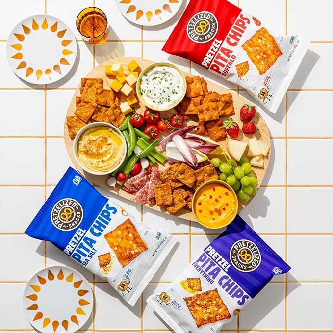 PRETZELIZED Snacks PRETZELIZED Pretzel Pita Chips, Sea Salt Flavored, 7oz Bag (Pack of 12)