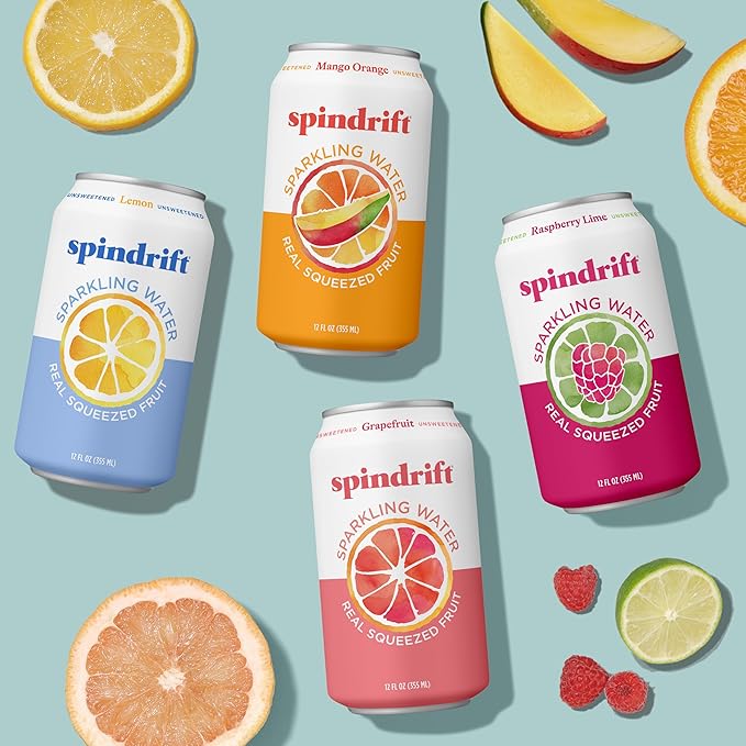 Spindrift Sparkling Water, 4 Flavor Variety Pack, Made with Real Squeezed Fruit, 12 Fl Oz (Pack of
