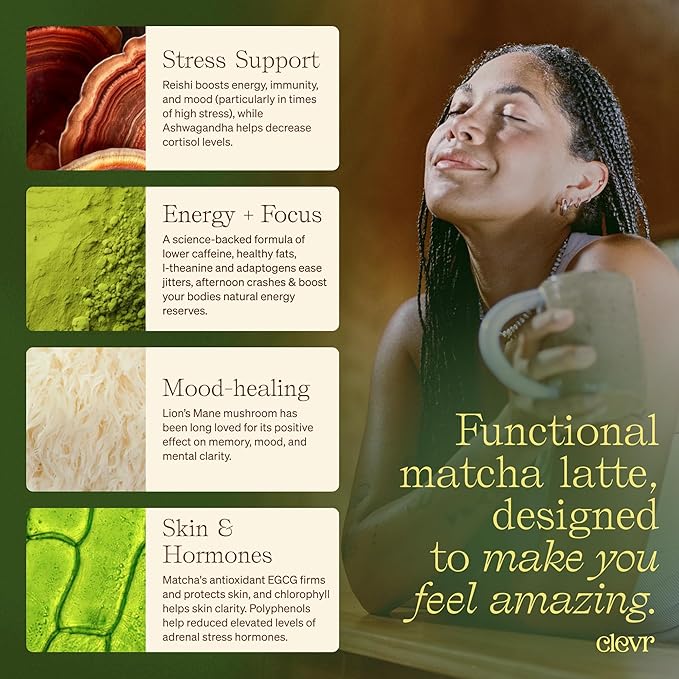 Clevr Blends Organic Honey Lavender Matcha SuperLatte, Instant Ceremonial Grade, Superfood Powder