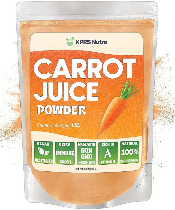 XPRS Nutra 100% Natural Carrot Juice Powder - Pure Carrot Powder from The USA - Ideal for Juice and