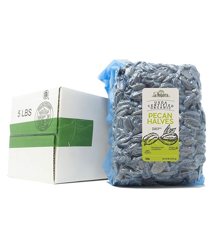 La Nogalera Organic Pecans - USDA Certified Organic Halves in 5 lbs vacuum sealed bag. Pecan nut