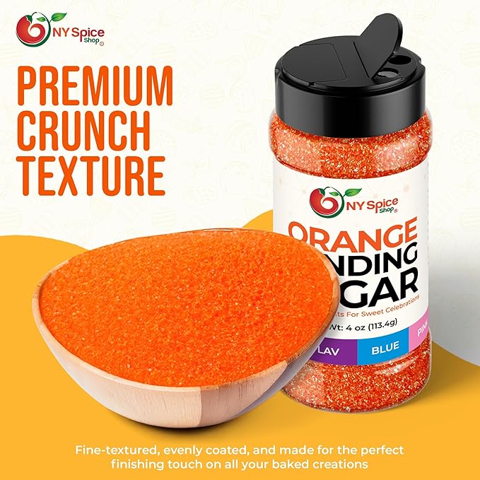 NY Spice Shop Orange Sanding Sugar - 4 Ounce Sweet Colorful Edible Sprinkles For Candy Dish - Sugar