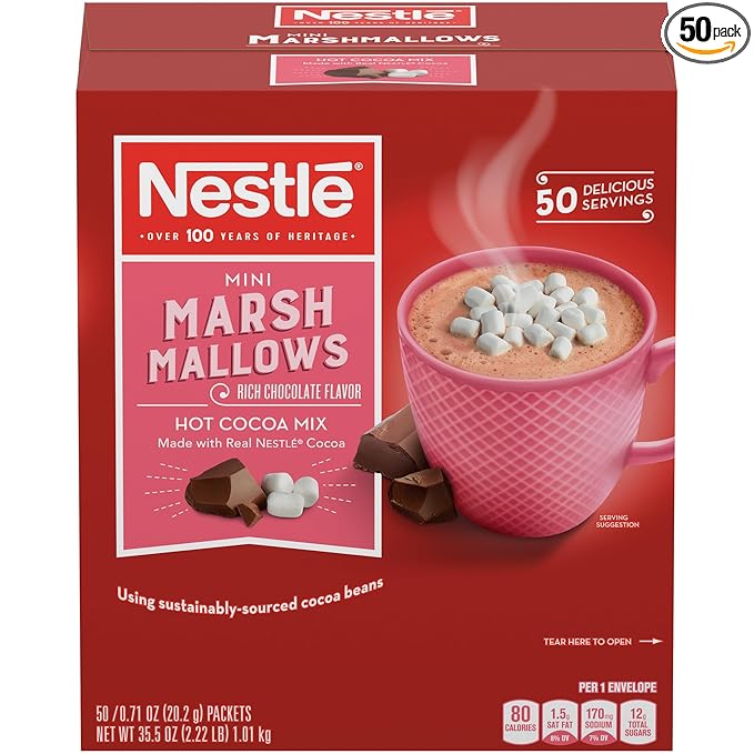 Nestle Hot Cocoa Mix, Rich Chocolate with Mini Marshmallows, 0.71-Ounce Packages, 50 Count