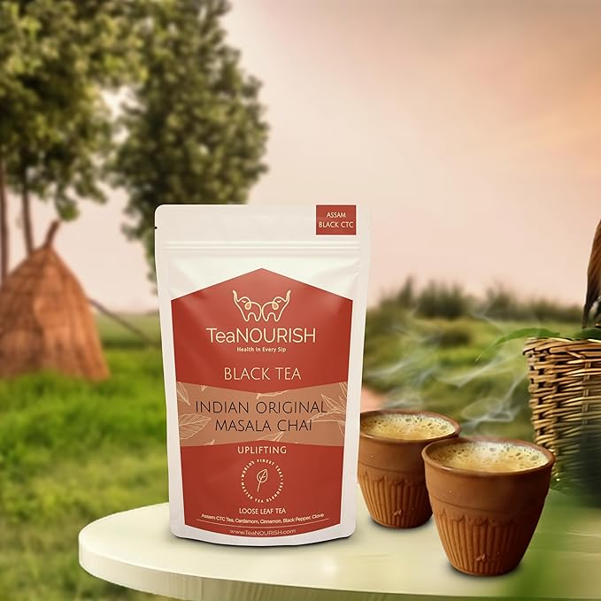 TeaNOURISH Indian Original Masala Chai Tea | Assam CTC Black Tea Loose | Blended with Cinnamon