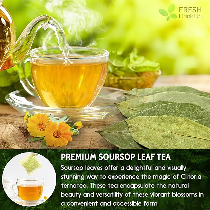 FreshDrinkUS, 240+ Premium Soursop Graviola Dried Leaves Tea, 230-250 Whole Soursop Leaves