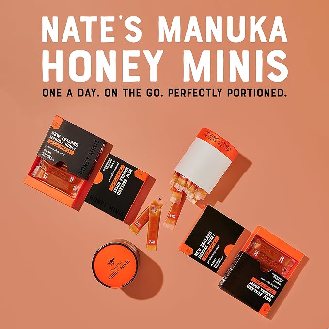 Nate's Manuka Honey Minis - 10 count Single-serve, Pure Manuka Honey - MGO 83+ | UMF 5+ Certified