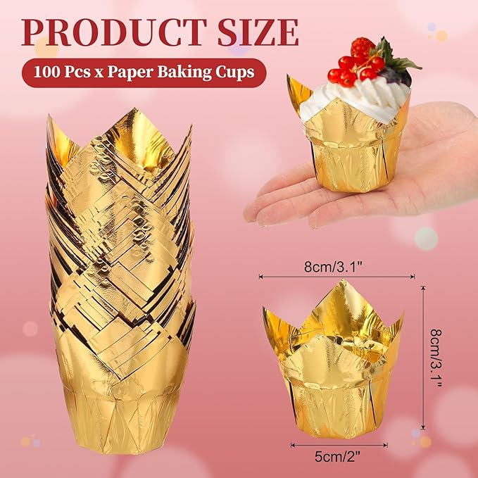 uxcell 100 Pcs Tulip Cupcake Liners, Muffins Liners Aluminum Foil Cupcake Wrappers Baking Cups