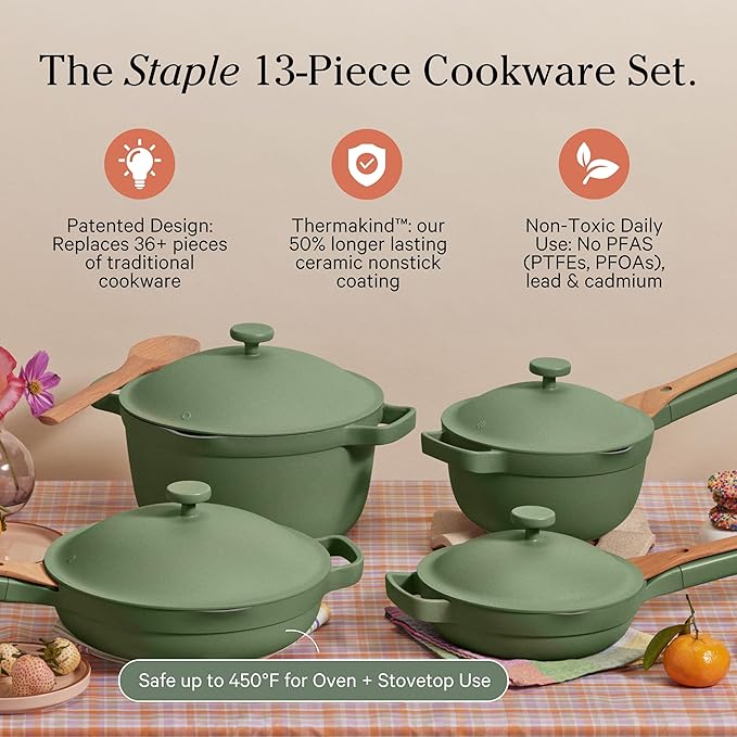 Our Place Cookware Set - 13-Piece Kit Including the Always Pan, Perfect Pot and Spatulas |