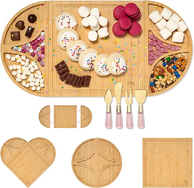 Paris Hilton Charcuterie Board and Serving Set, Customizable and Magnetic Bamboo Board with Cheese