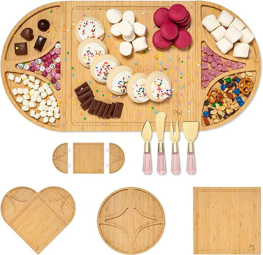 Paris Hilton Charcuterie Board and Serving Set, Customizable and Magnetic Bamboo Board with Cheese