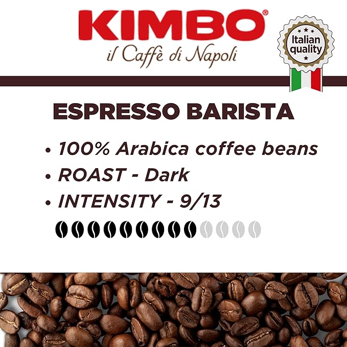 Kimbo Espresso Barista 100% Arabica | Whole Bean Coffee | Medium Roast | 9/13 Intensity | Naturally