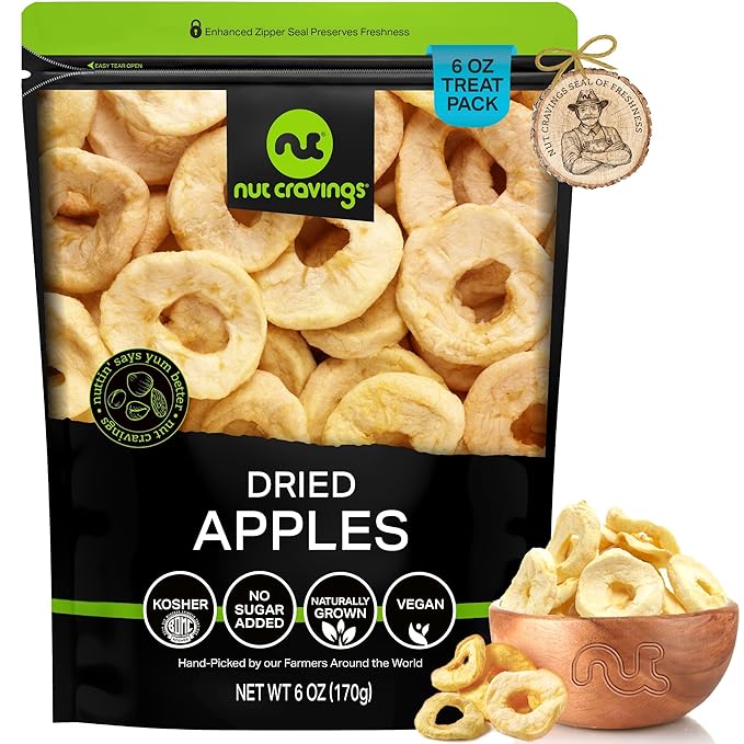 NUT CRAVINGS - Dried Apple Rings Slices, No Sugar Added - Chewy Soft Texture (6oz, 1 Pack) Bulk Dry