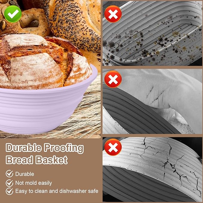 4Pcs Silicone Bread Proofing Baskets, 9" Collapsible Sourdough Bread Baking Supplies Non-Stick