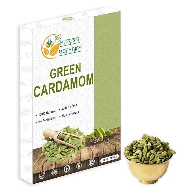 Herbs Botanica Green Cardamom Pods Whole 7-8mm size Elaichi for Culinary Delights and Aromatic