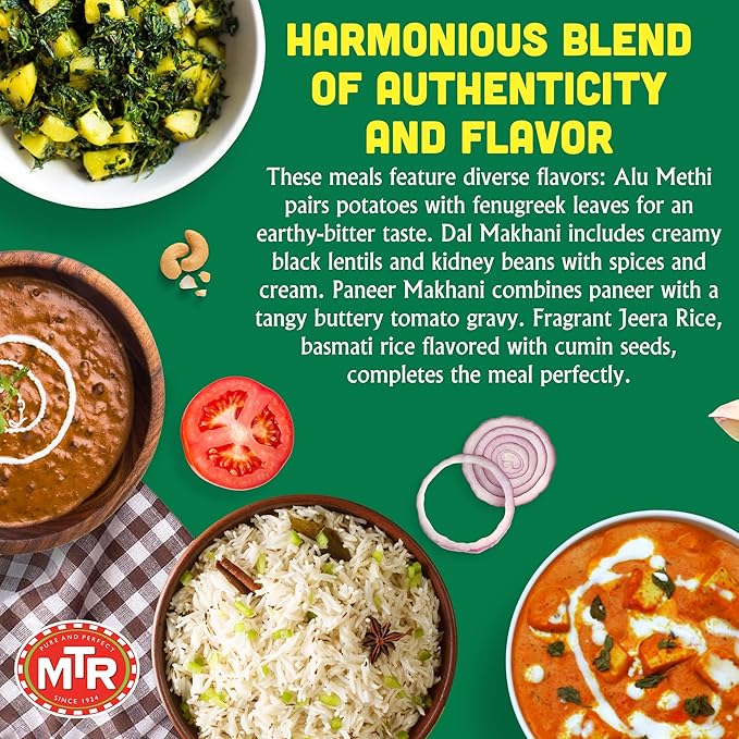 MTR Ready-To-Eat: Dhaba Mix - Assorted Pack of 4 (Alu Methi, Dal Makhani, Paneer Makhani, Jeera