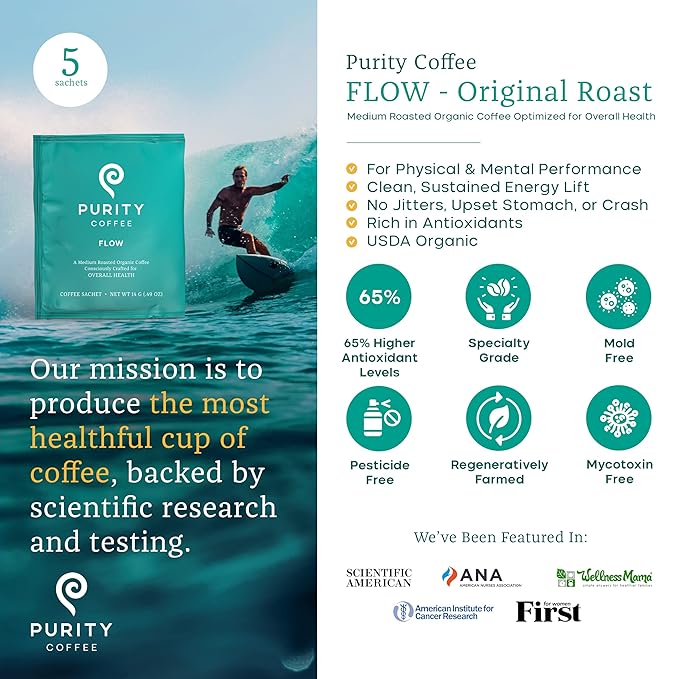 Purity Coffee FLOW Medium Roast Organic Coffee - USDA Certified Organic Specialty Grade Arabica