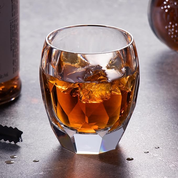 KAMMAK Crystal Whiskey Glasses Set of 2, Luxury 7.44oz Old Fashioned Glasses Stemless, Handcrafted