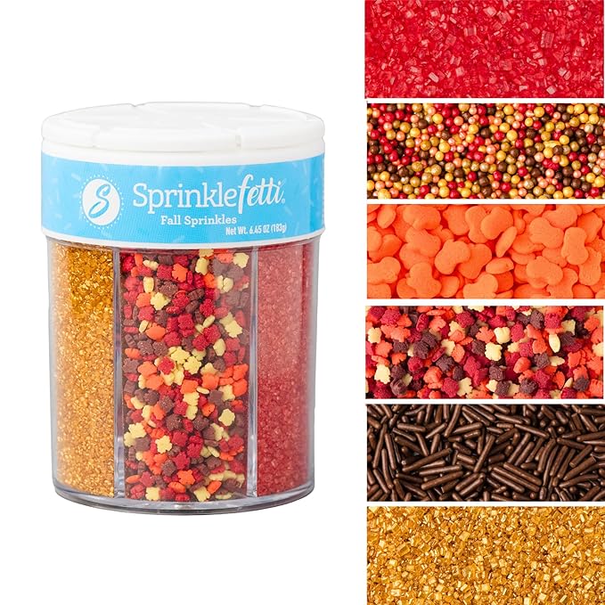 Sweets Indeed Sprinklefetti Fall 6-Cell Sprinkle Jar ??6 Assorted Fall Sprinkles (Pumpkins, Leaves