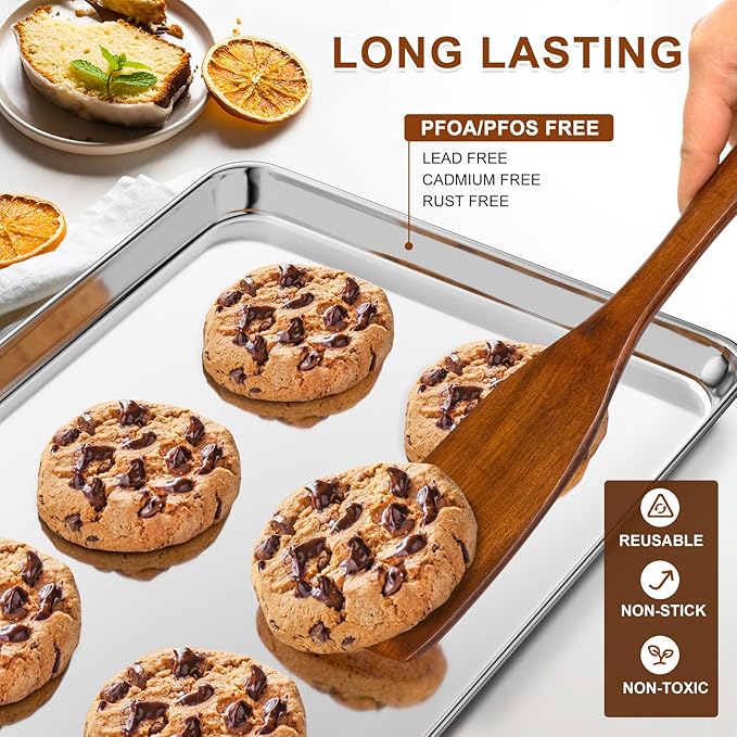 Baking Sheet Set of 3, Commercial Grade Stainless Steel Cookie Sheets for Baking, 12/16/17.5 Inch