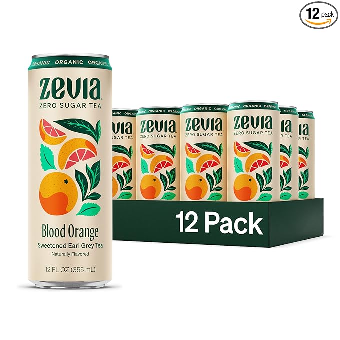Zevia Zero Sugar Tea, Earl Grey Tea Blood Orange, 12 oz Cans (12-Pack) – Naturally Sweetened, Zero