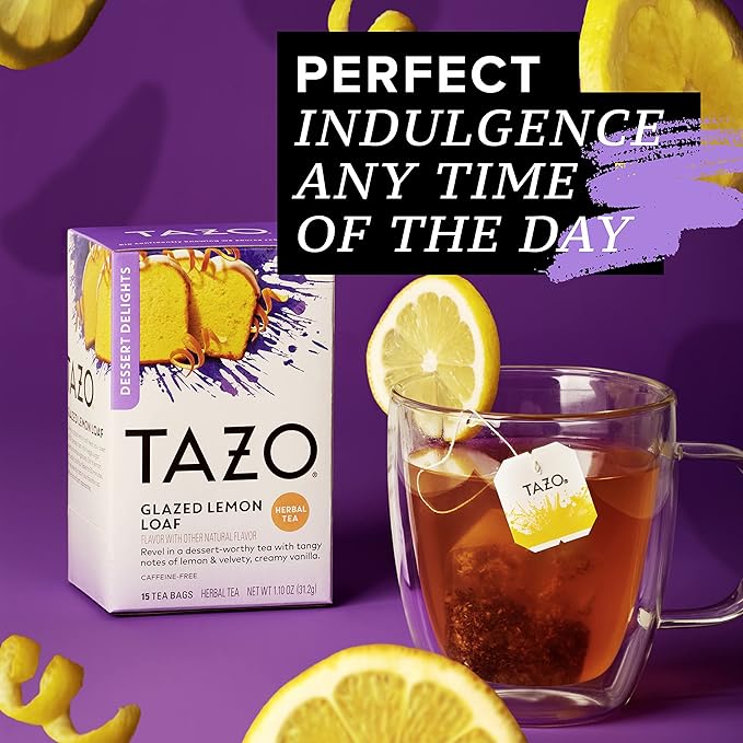 TAZO Dessert Delights Glazed Lemon Loaf Herbal Tea Bags, Aromatic Blend, Caffeine-Free, 90 Total