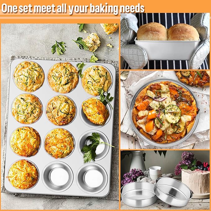 E-far 10-Piece Baking Pans set, Stainless Steel Bakeware Set for Oven, Include Cake Pan/Baking