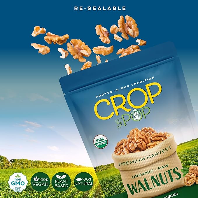 CROP BY POP - Organic Raw Walnuts Halves & Pieces (32 Oz - 2 LB) Packed Fresh in Resealable Bag