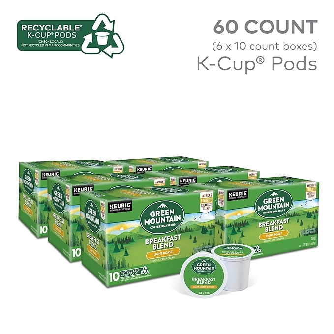 Green Mountain Coffee Roasters Breakfast Blend, Keurig Single Serve K-Cup Pods, Light Roast Coffee