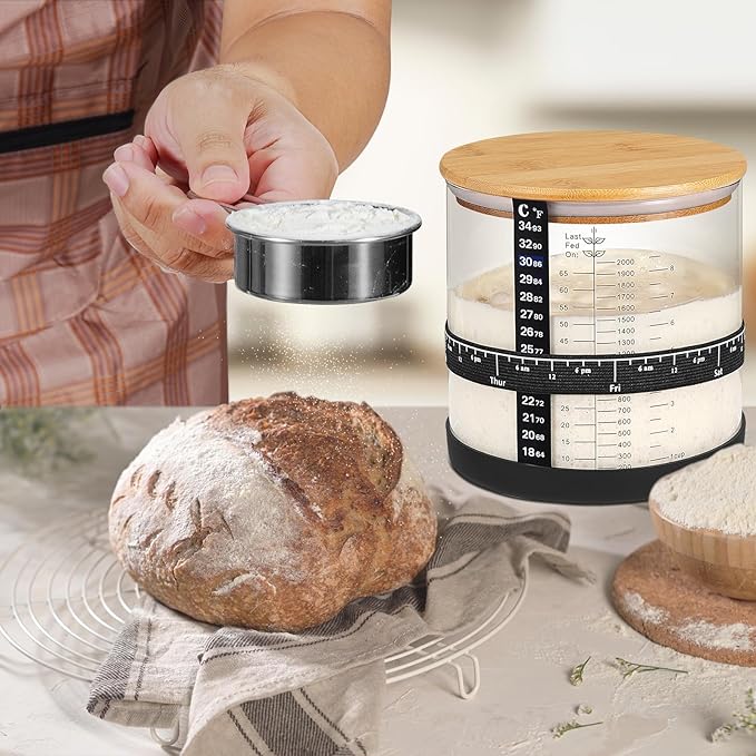 Large Sourdough Starter Jar 66 oz,Sourdough Starter Kit Wide Mouth with Ounce&ML Scale Line,Date