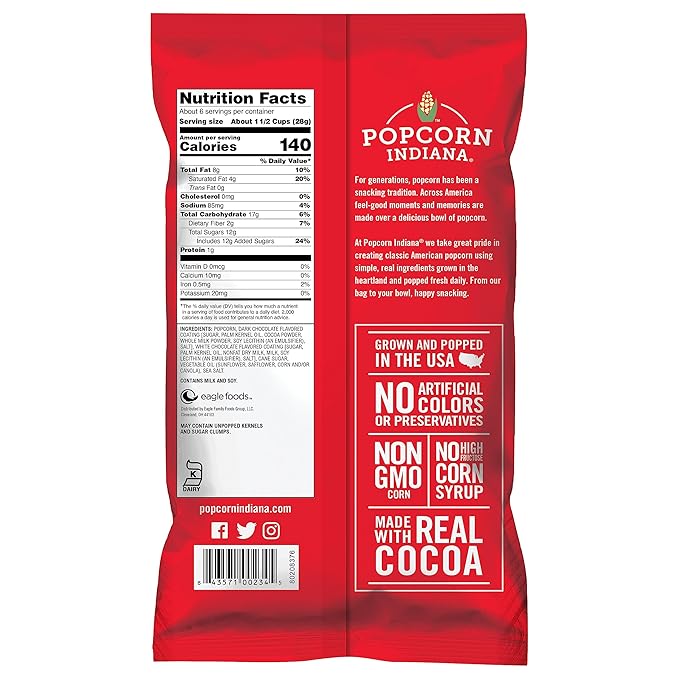 Popcorn Indiana Black & White Fudge Drizzle Chocolate Popcorn (6 oz Bags ??6 Pack) Pre-Popped