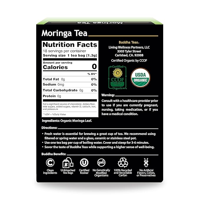 Buddha Teas - Moringa Tea - Herbal Tea - Source of Essential Vitamins & Minerals - Natural