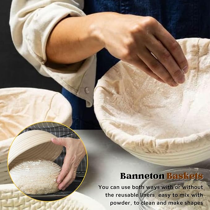 Bread Proofing Baskets Set of 2, Round Shaped Dough Proofing Bowls Linerssourdough starter kit
