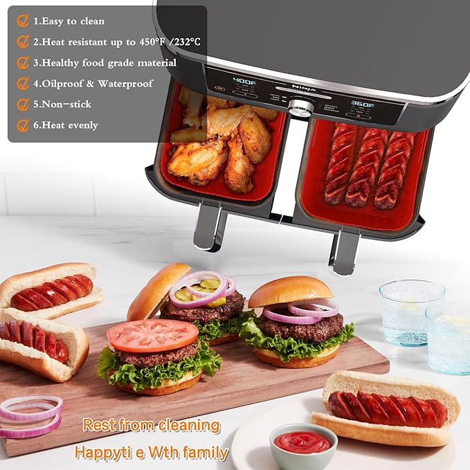 WMKGG Silicone Air Fryer Liners, 2PCS Reusable Rectangular Air Fryer Silicone Liners, Non-Stick