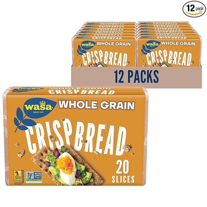 Wasa Whole Grain Crispbread, 9.2 oz (Pack of 12), Crackers, Non-GMO Ingredients, Fat Free, Made