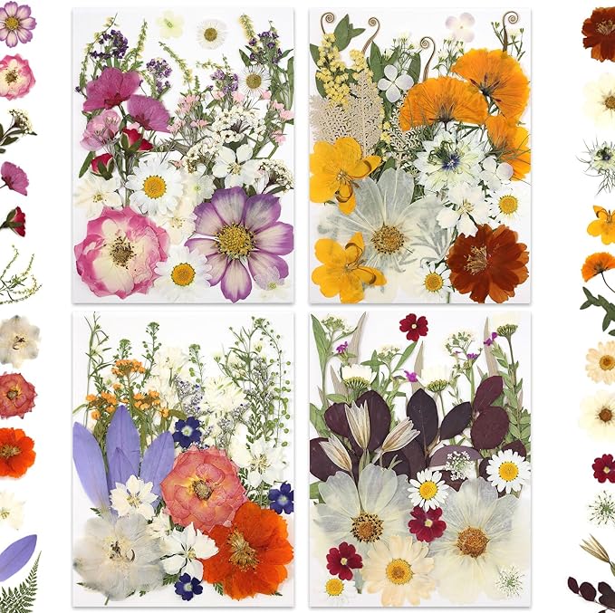 120P 4-Color Mixed Foliage Dried Flowers for Crafts, Real Natural Pressed Flowers for Resin Art