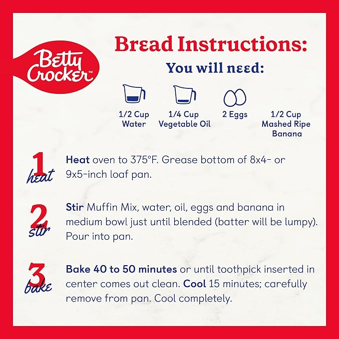 Betty Crocker Banana Nut Muffin and Quick Bread Mix, Made with California Walnuts, 12.3 oz (Pack of